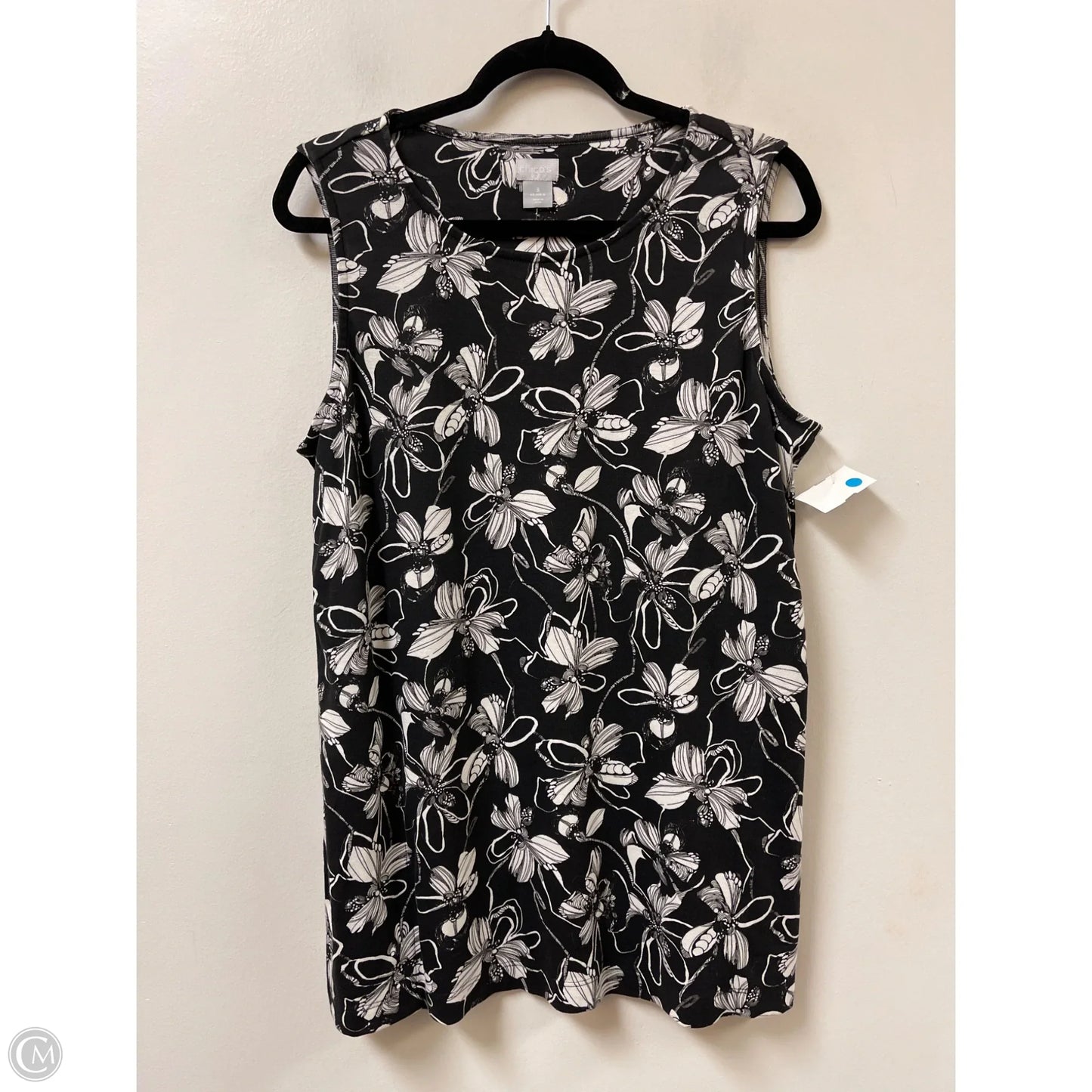 Top Sleeveless By Chicos In Black & White, Size: Xl