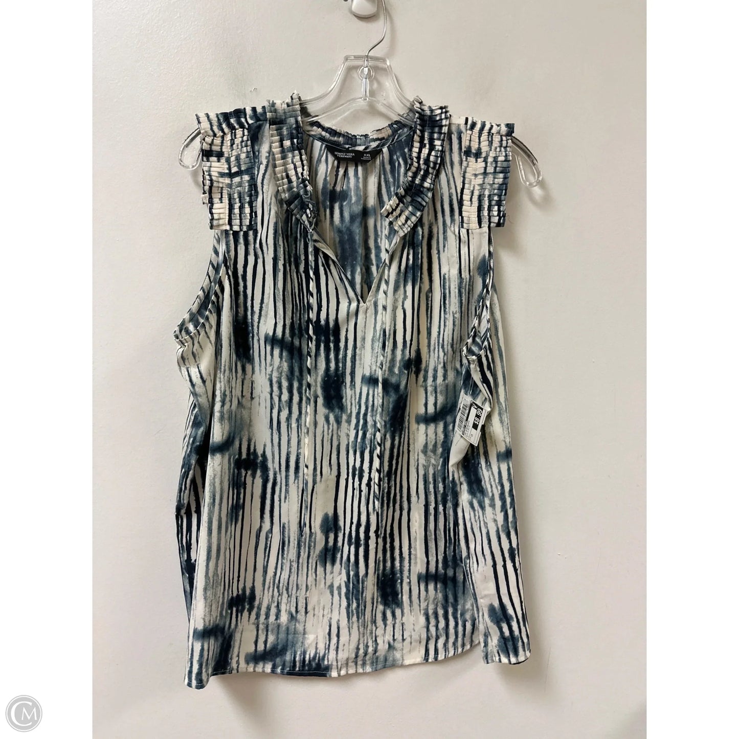 Top Sleeveless By Simply Vera In Blue & White, Size: 1x