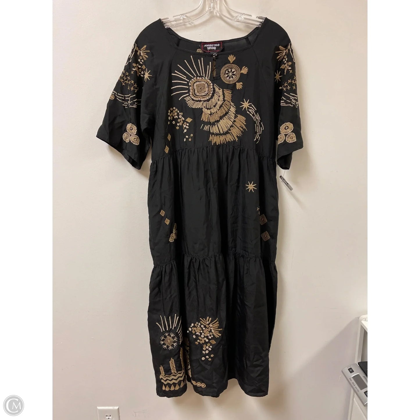 Dress Casual Midi By Johnny Was In Black & Cream, Size: Xs