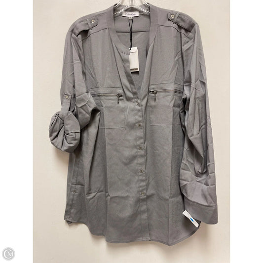 Blouse Long Sleeve By Calvin Klein In Grey, Size: Xl