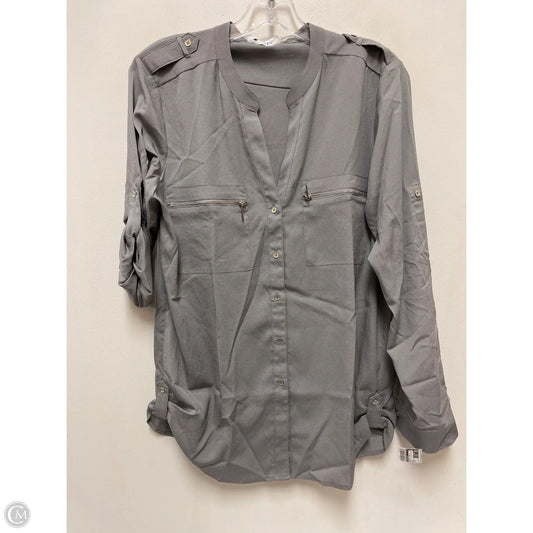 Blouse Long Sleeve By Calvin Klein In Grey, Size: M