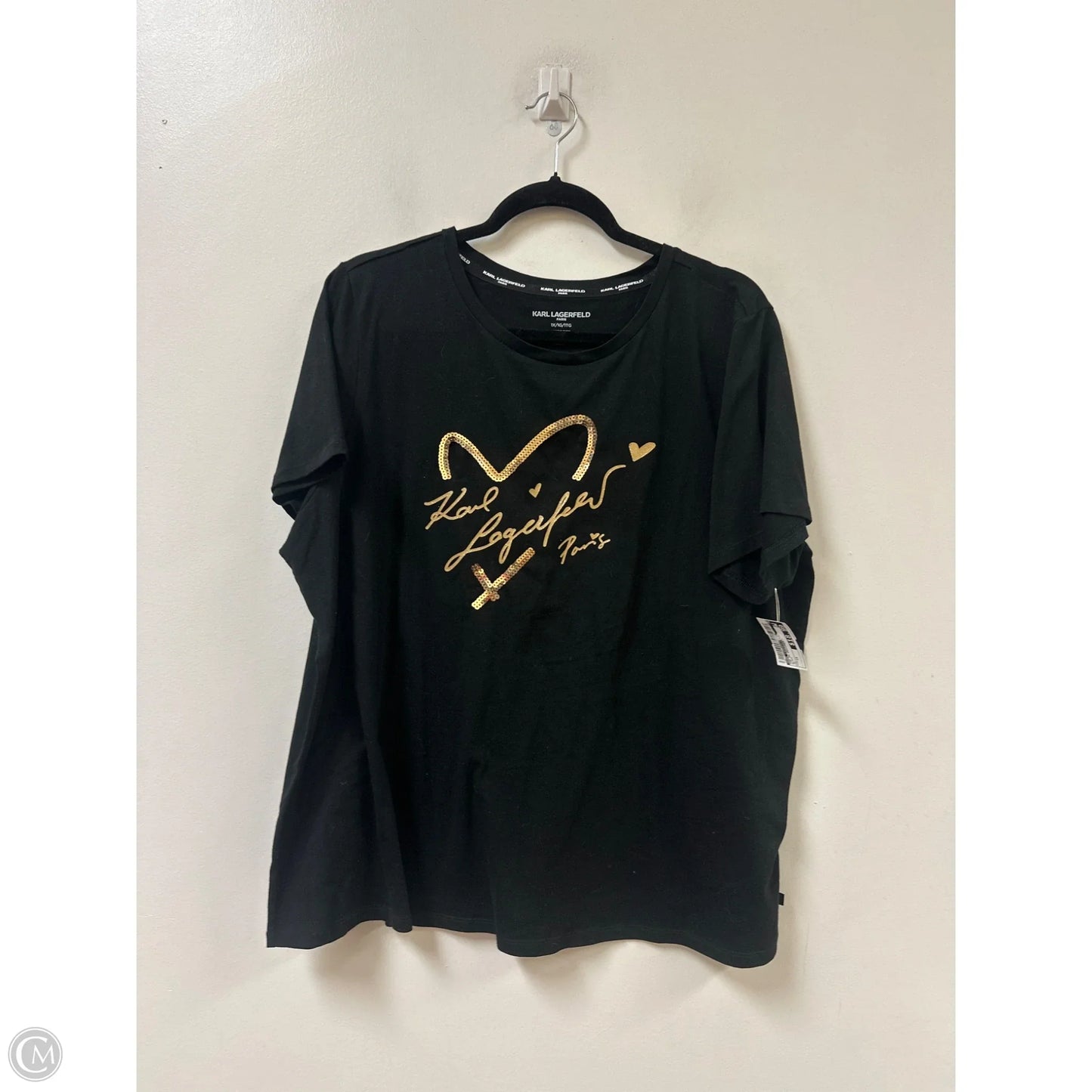 Top Short Sleeve Designer By Karl Lagerfeld In Black, Size: 1x