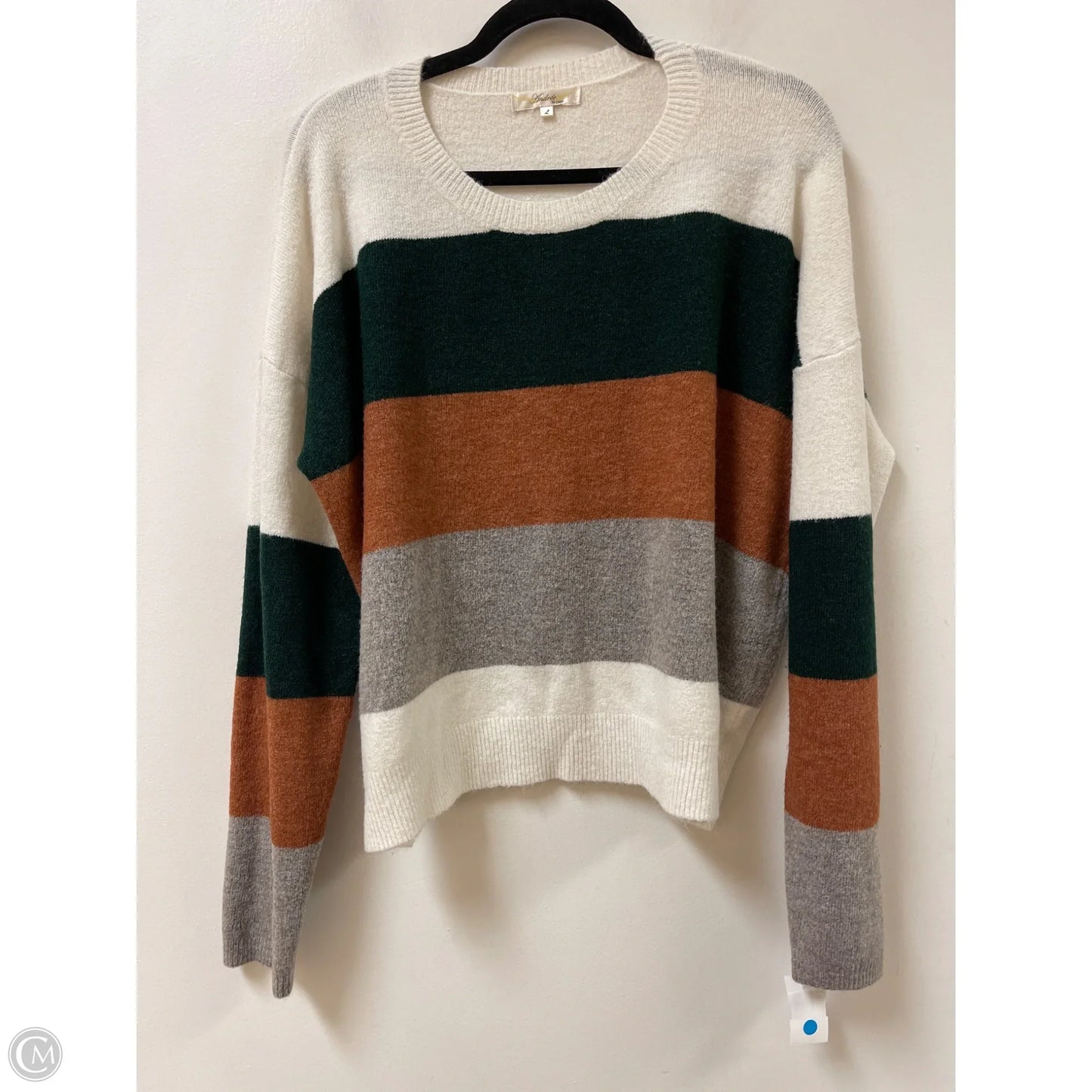 Sweater By Andree By Unit In Green & White, Size: L