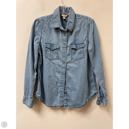 Blouse Long Sleeve By Banana Republic In Blue Denim, Size: M