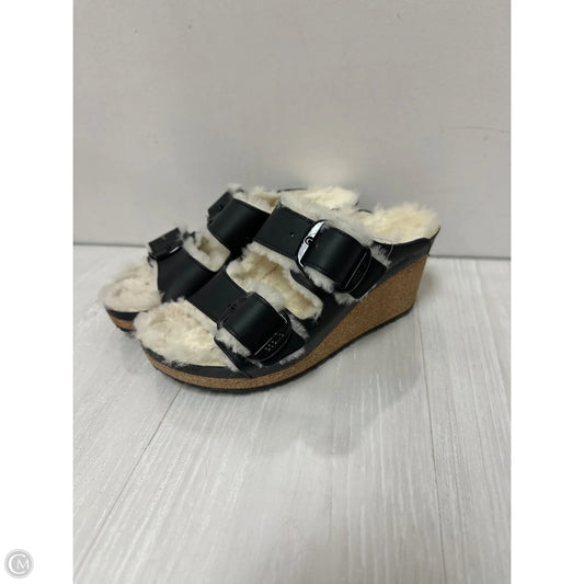 Sandals Heels Wedge By Papillion In Black & Cream, Size: 7.5