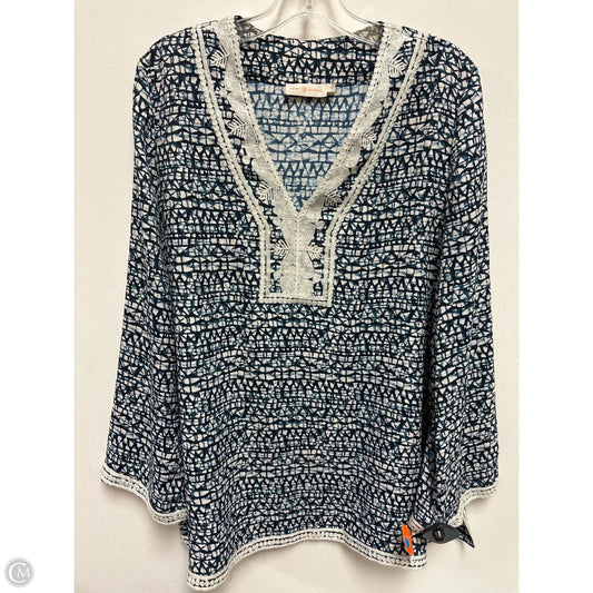 Top Long Sleeve Designer By Tory Burch In Blue & White, Size: L