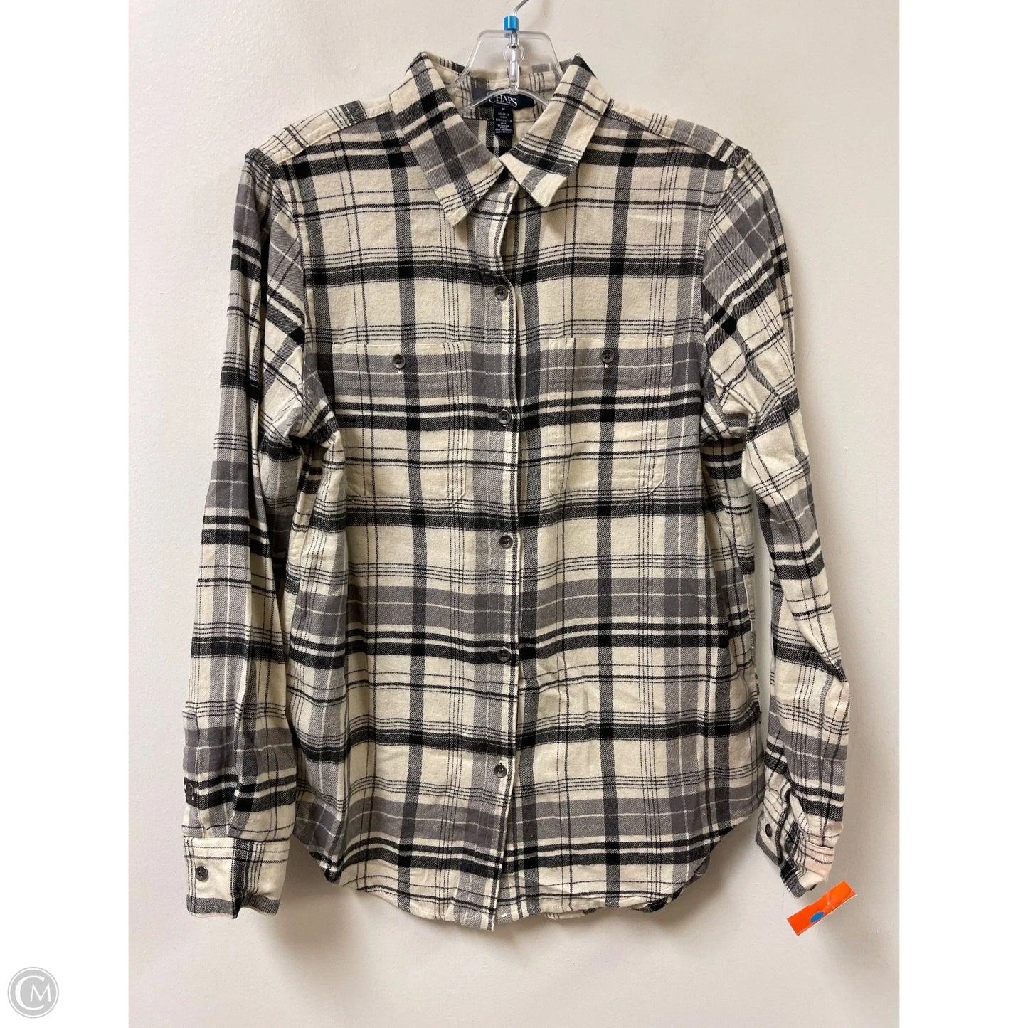 Blouse Long Sleeve By Chaps In Black & White, Size: M