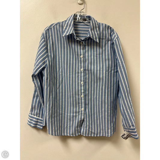 Blouse Long Sleeve By Shein In Blue & White, Size: M