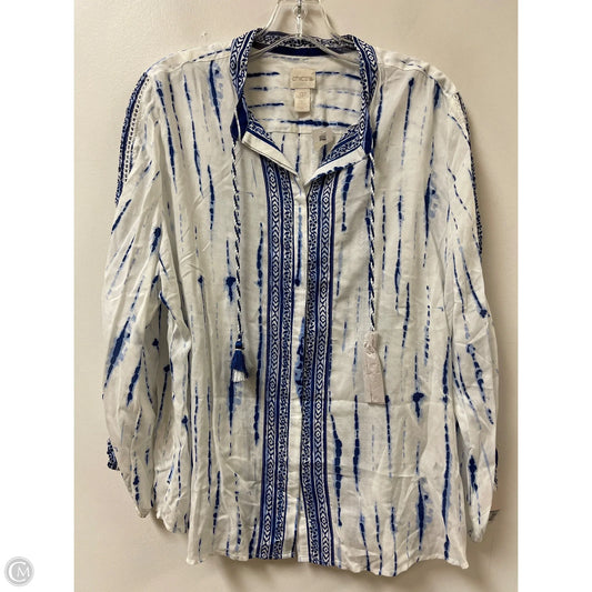 Top Long Sleeve By Chicos In Blue & White, Size: Xlp
