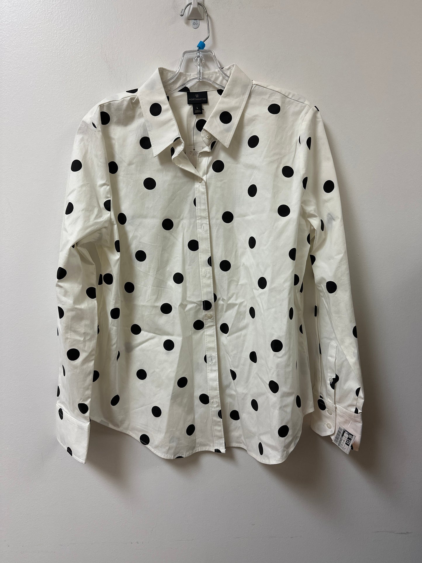 Blouse Long Sleeve By Worthington In Polkadot Pattern, Size: L