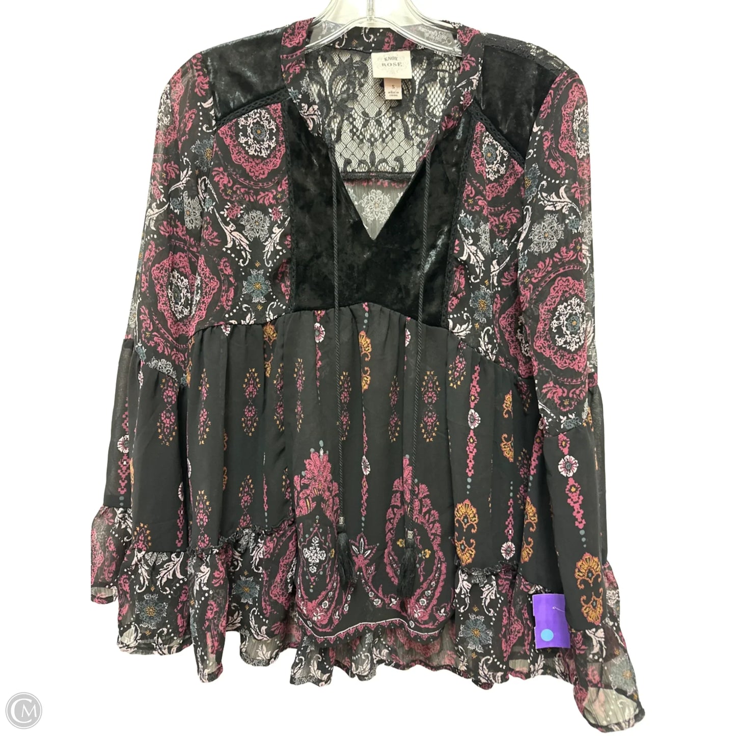 Top Long Sleeve By Knox Rose In Black & Purple, Size: S
