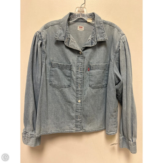 Blouse Long Sleeve By Levis In Blue Denim, Size: M