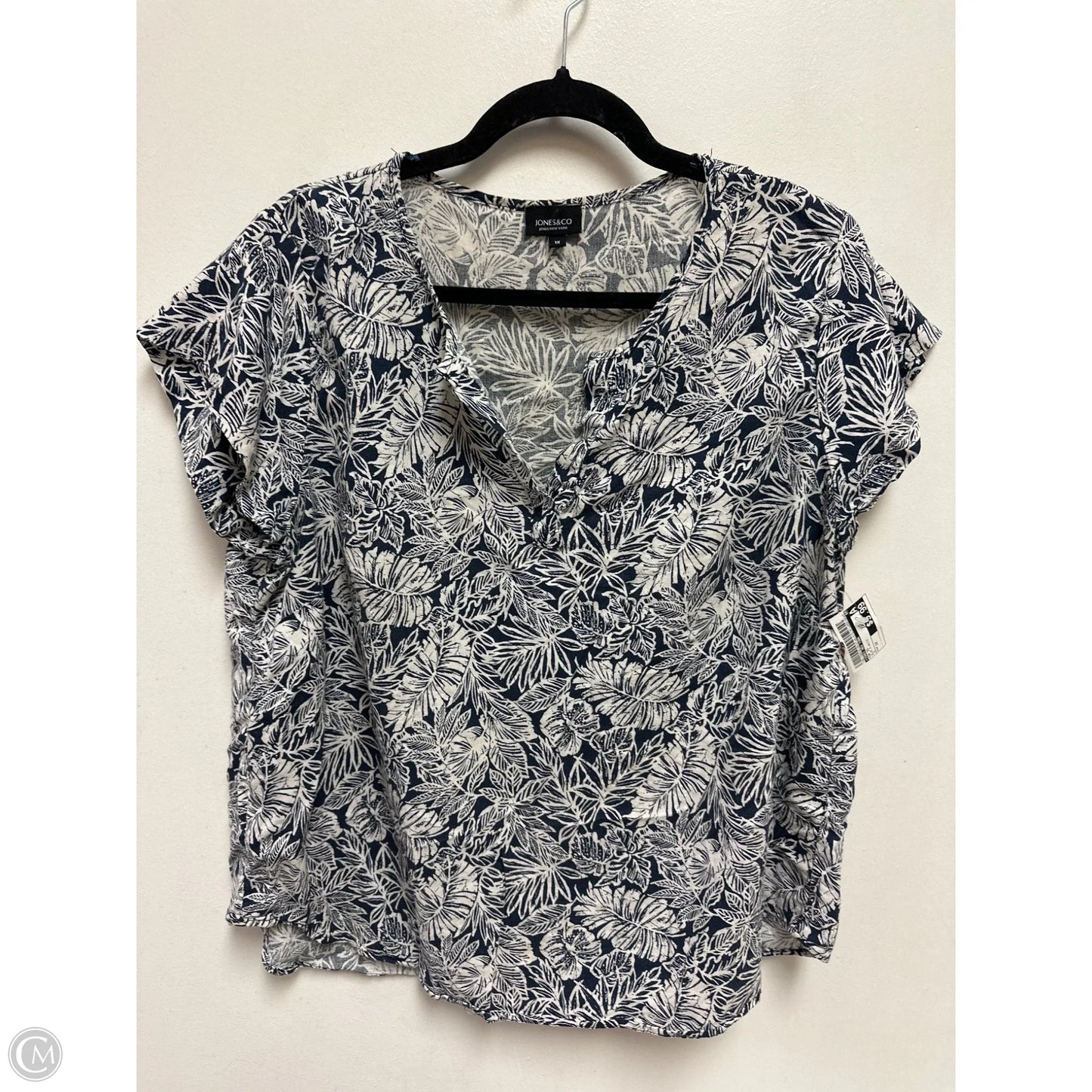 Top Short Sleeve By Jones New York In Blue & White, Size: 1x