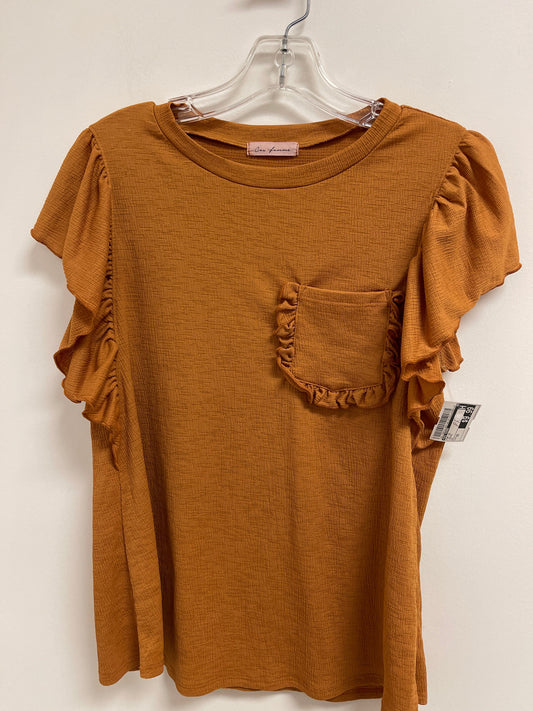 Orange Top Short Sleeve Ces Femme, Size Xs