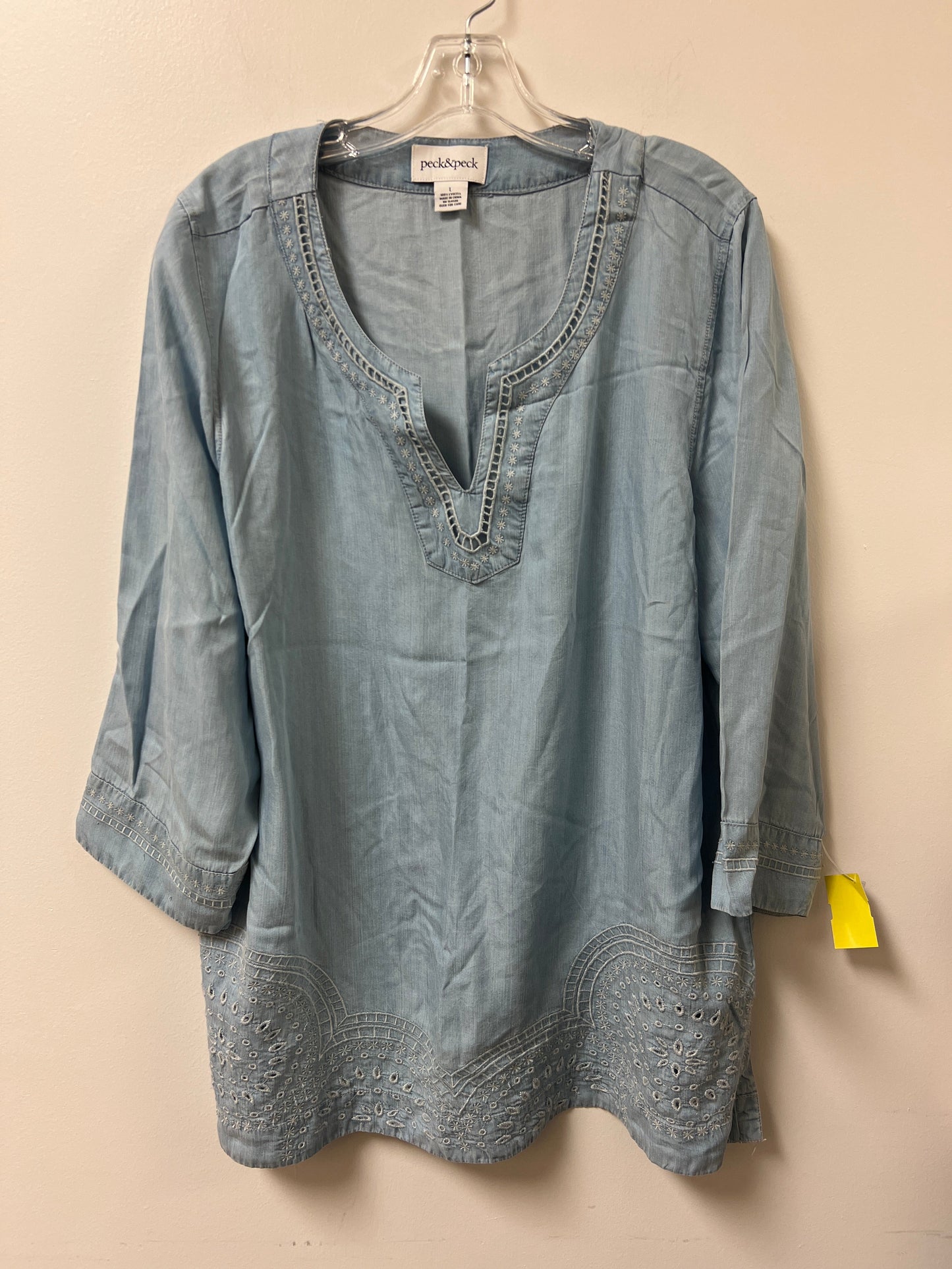 Tunic Long Sleeve By Peck And Peck In Blue Denim, Size: L