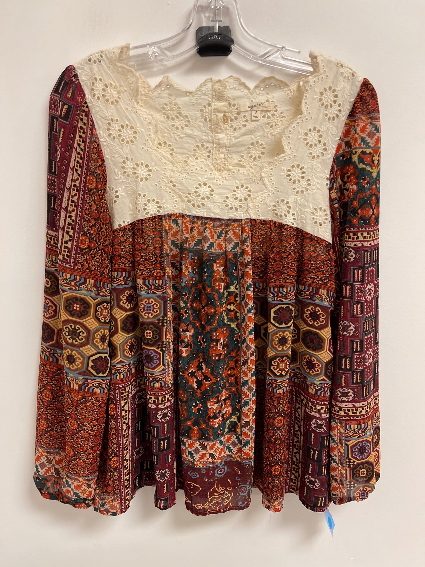 Top Long Sleeve By Mystree In Cream & Orange, Size: S