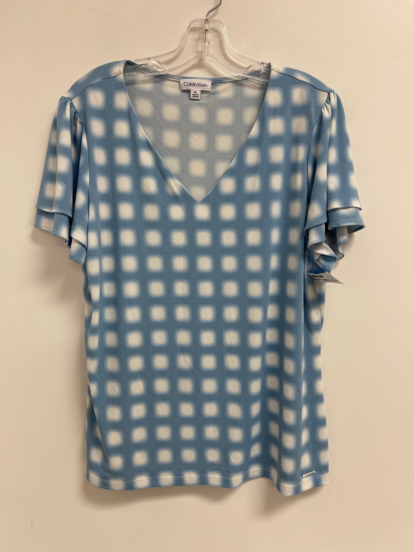 Top Short Sleeve By Calvin Klein In Blue & White, Size: Xl