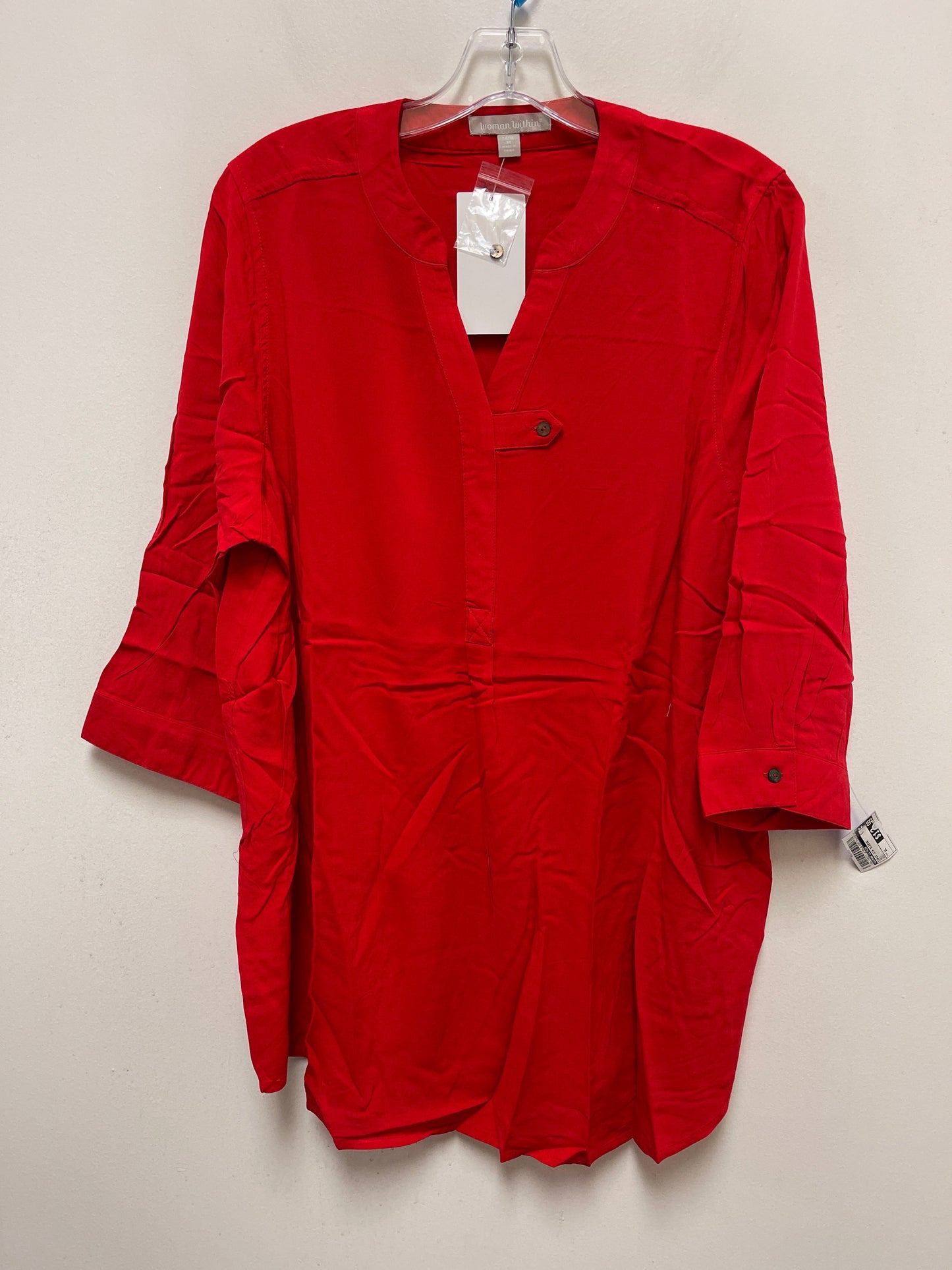 Red Tunic 3/4 Sleeve Woman Within, Size Xl