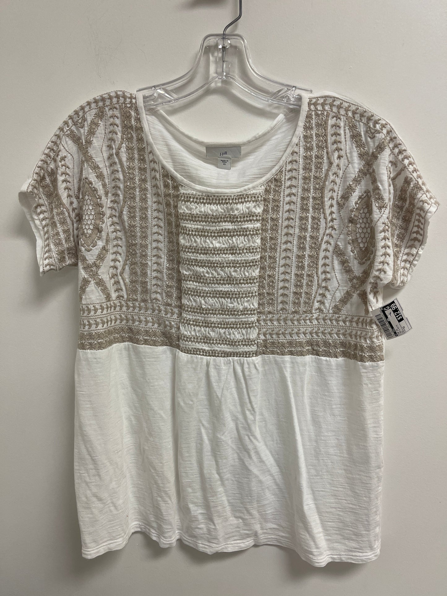 Tan & White Top Short Sleeve J. Jill, Size Xs