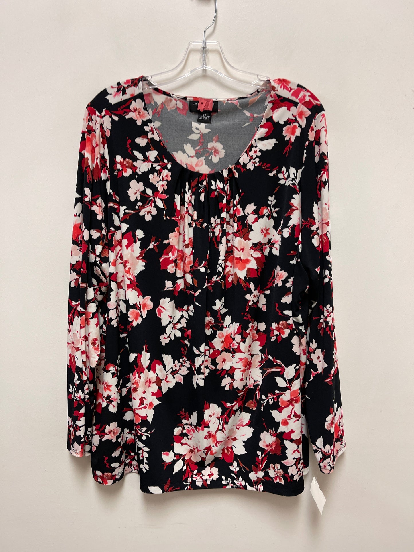 Top Long Sleeve By Liz Claiborne In Black & Red, Size: 2x