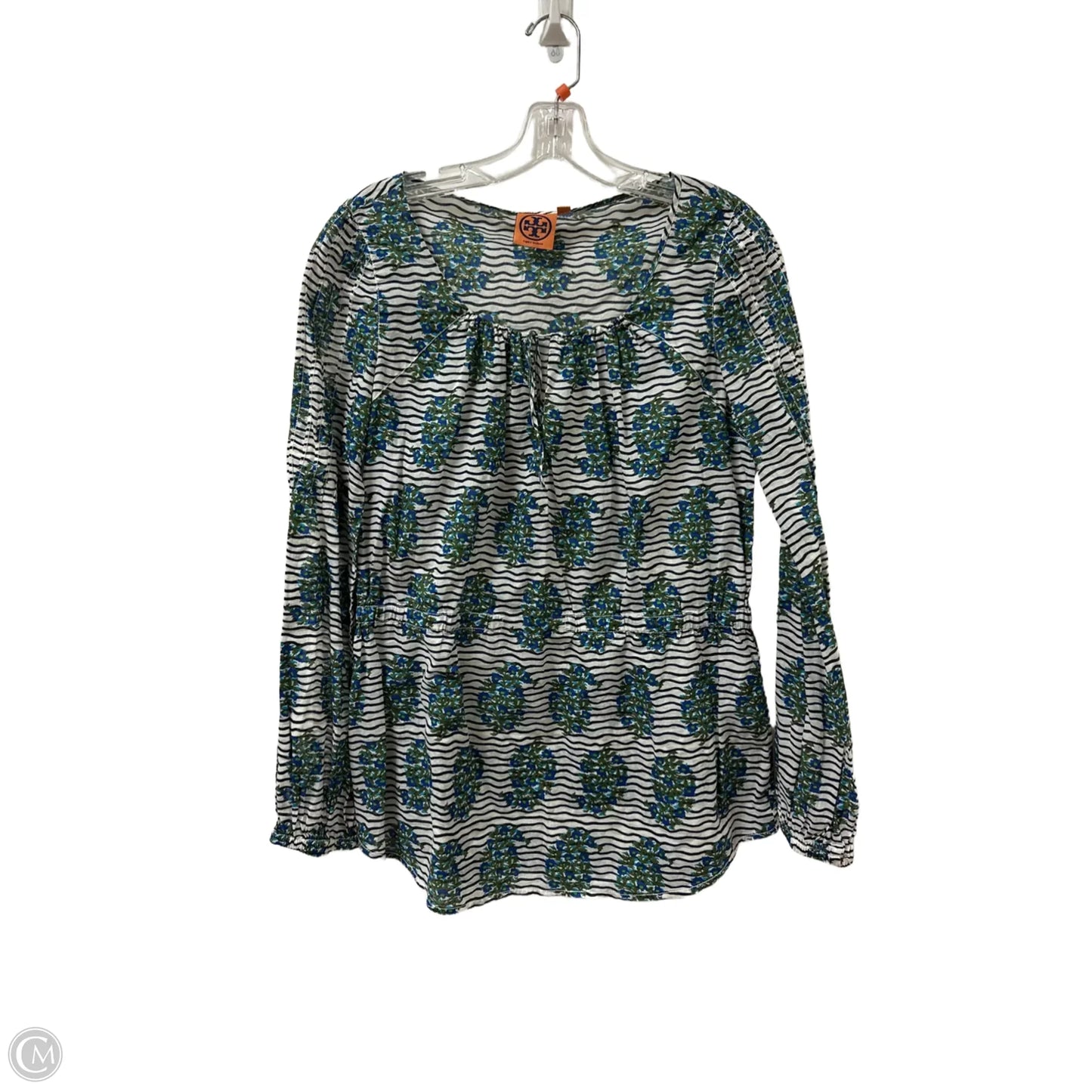 Top Long Sleeve Designer By Tory Burch In Blue & Green, Size: M