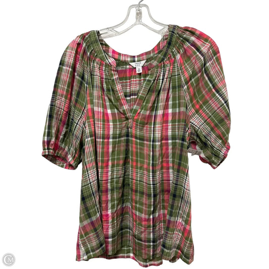 Top Short Sleeve By Crown And Ivy In Plaid Pattern, Size: M