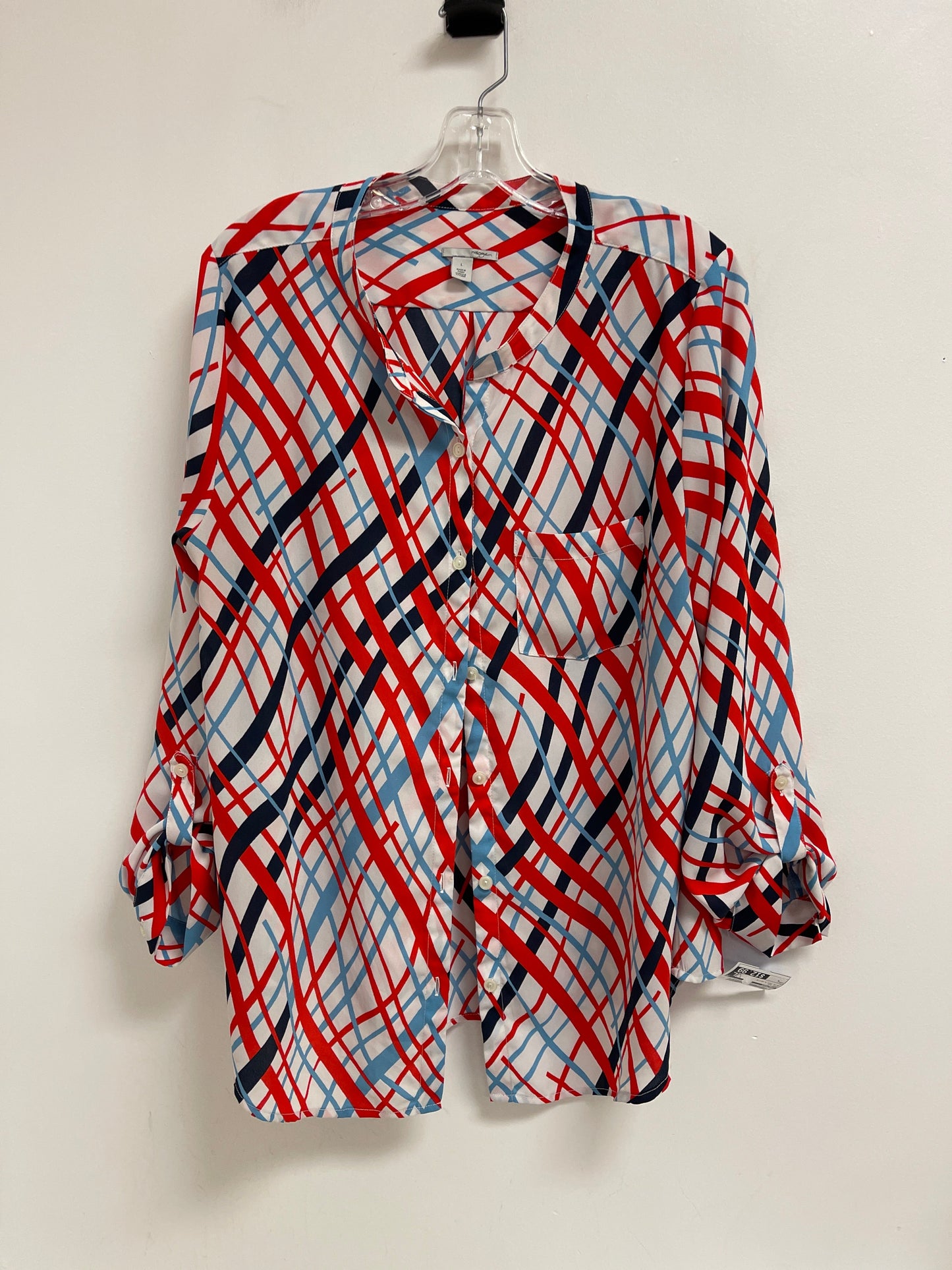 Top Long Sleeve By Halogen In Blue Red & White, Size: L