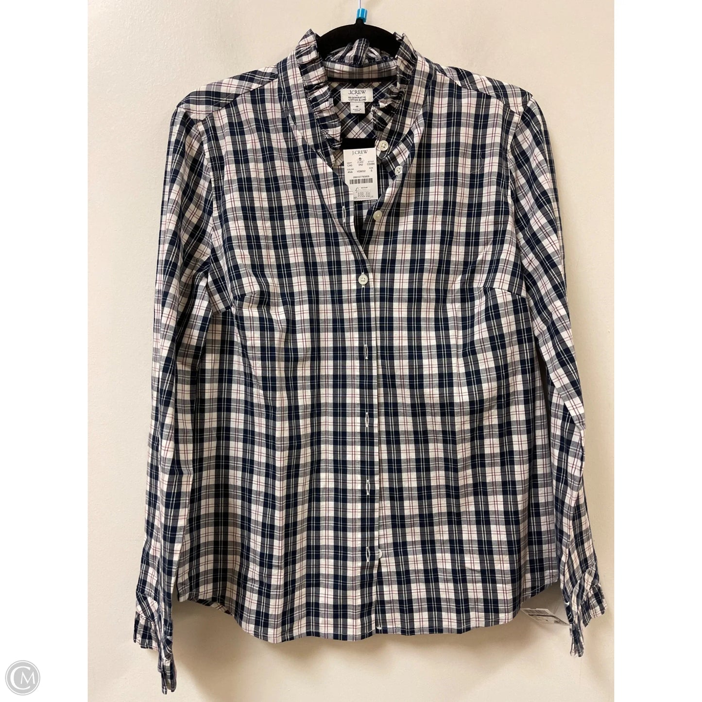 Blouse Long Sleeve By J. Crew In Plaid Pattern, Size: S
