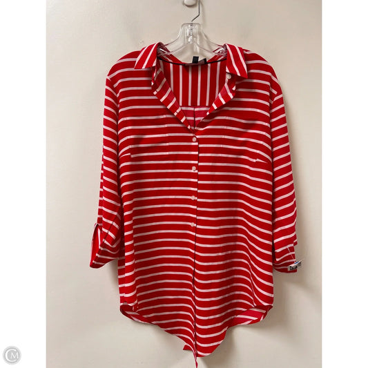 Blouse 3/4 Sleeve By Jones New York In Red & White, Size: Xl
