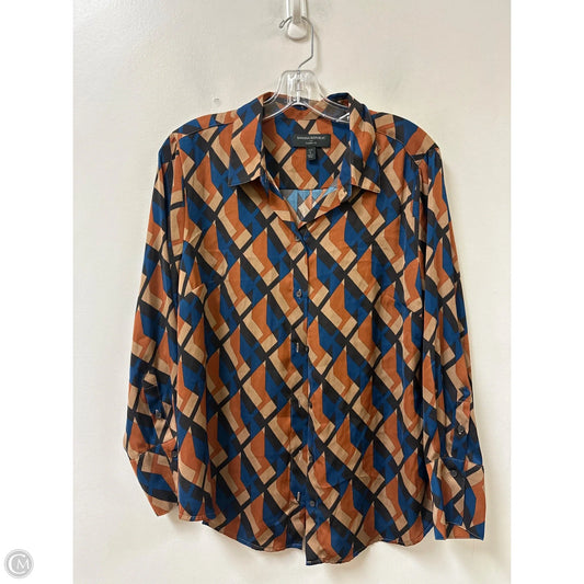 Blouse Long Sleeve By Banana Republic In Blue & Brown, Size: Lp