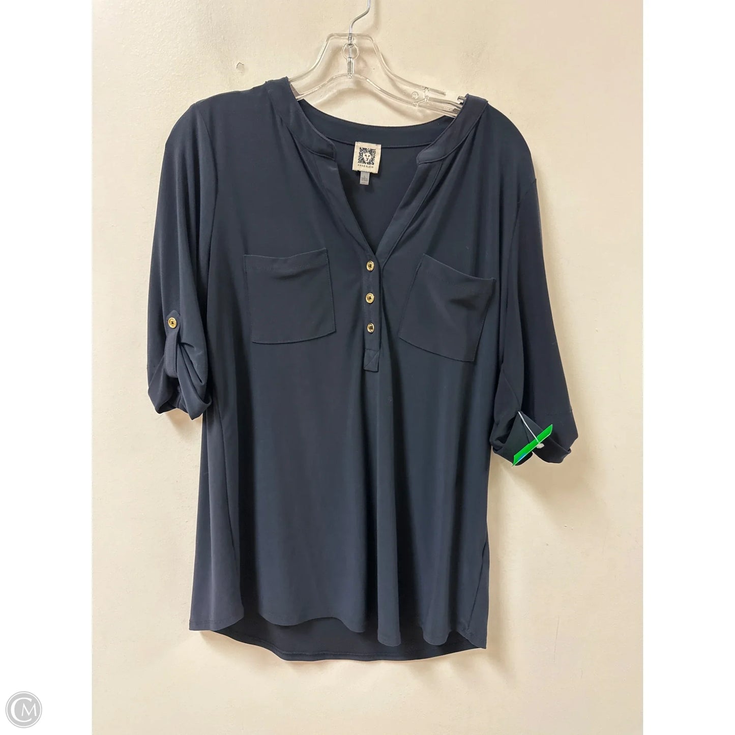 Top Short Sleeve By Anne Klein In Black, Size: L