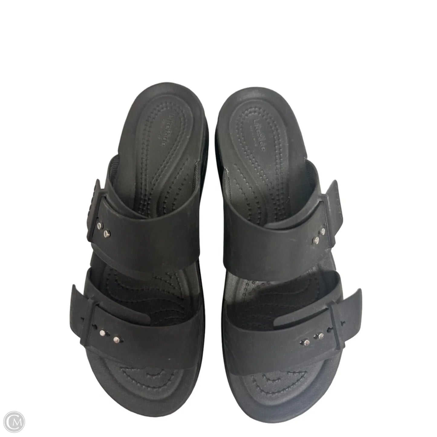 Sandals Heels Wedge By Crocs In Black, Size: 8
