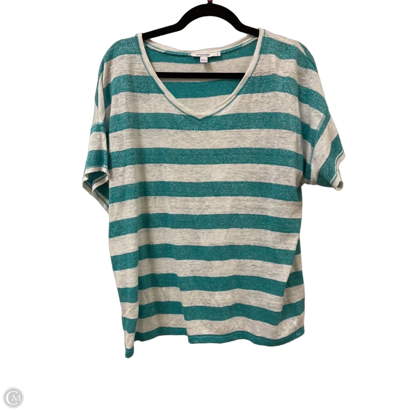 Top Short Sleeve By Chicos In Green & White, Size: L