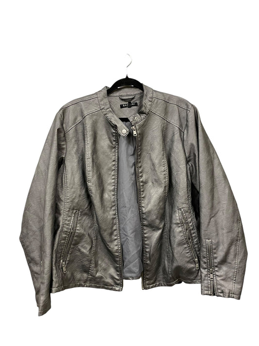 Jacket Moto Leather By Baccini In Grey, Size: 2x