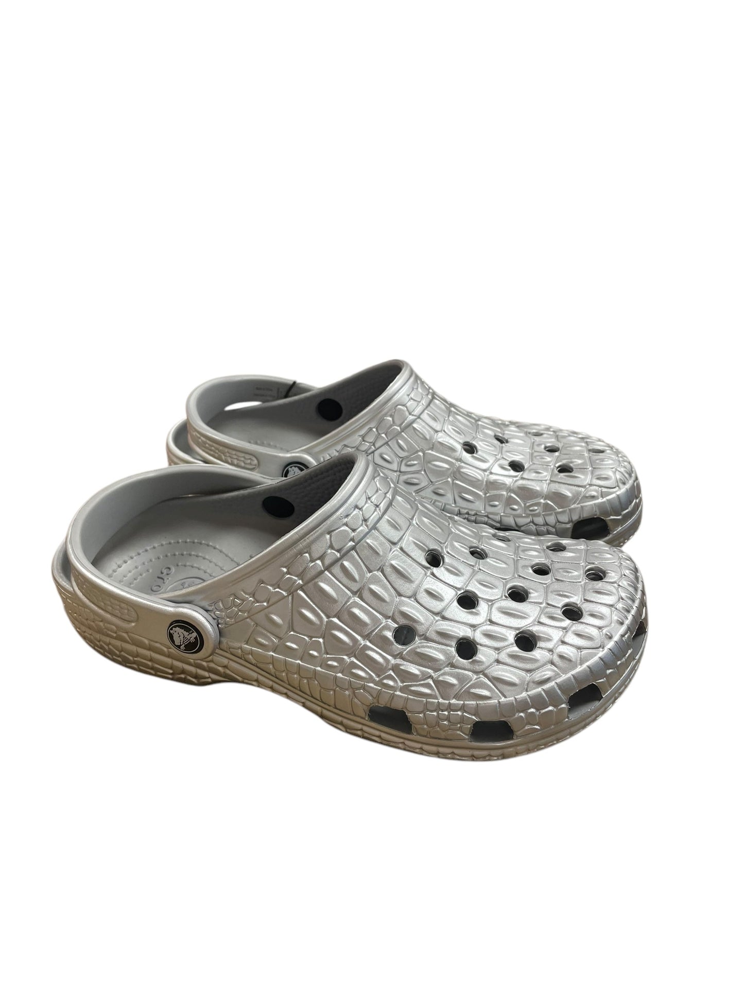 Shoes Flats By Crocs In Silver, Size: 9