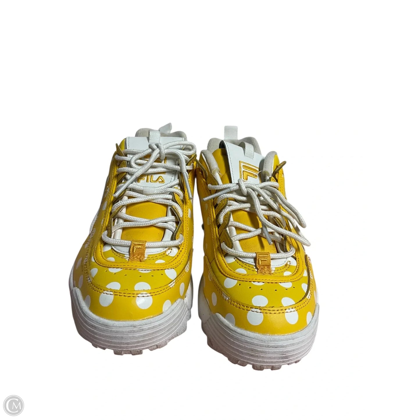 Shoes Athletic By Fila In White & Yellow, Size: 9