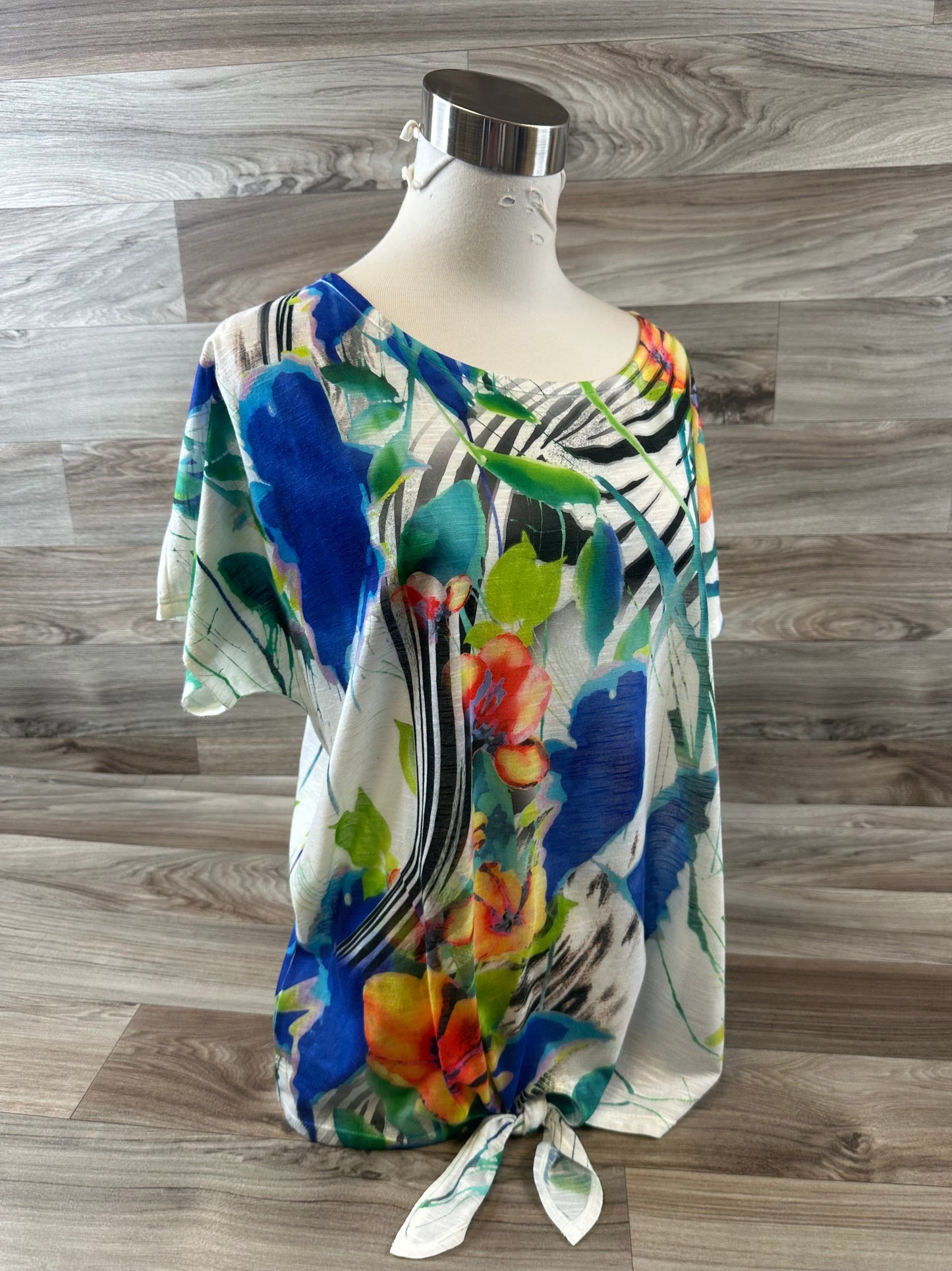 Top Short Sleeve By Chicos In Blue & White, Size: L