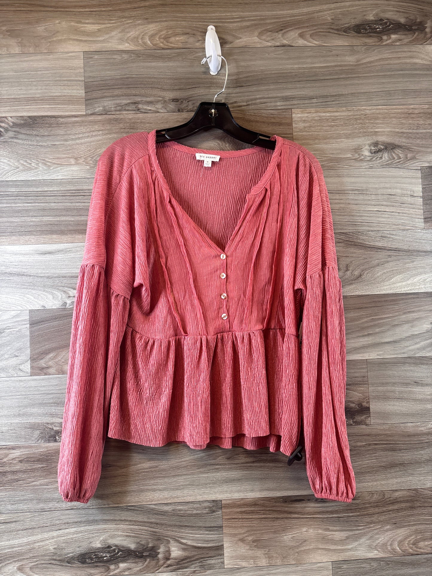 Top Long Sleeve By Blu Pepper In Orange, Size: S