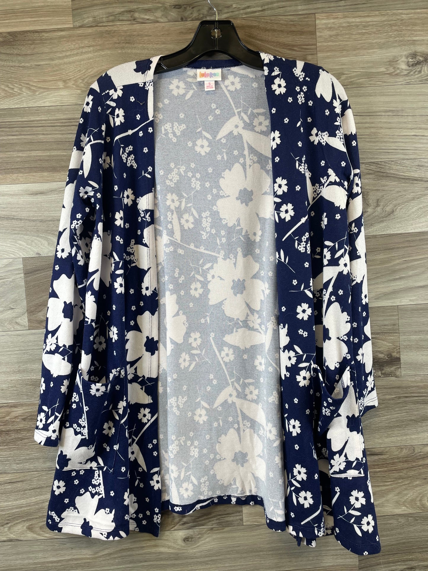 Sweater Cardigan By Lularoe In Blue & White, Size: S