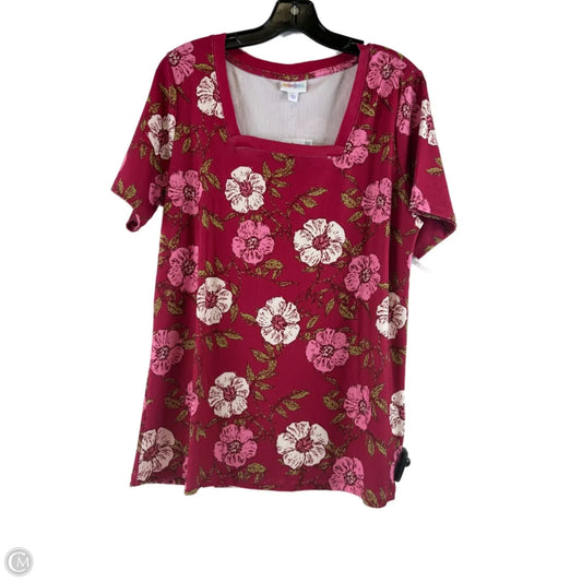 Top Short Sleeve Basic By Lularoe In Pink & White, Size: L