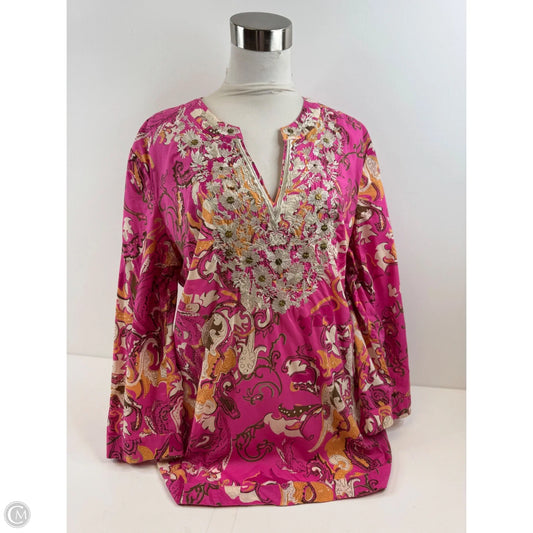 Top 3/4 Sleeve By Charter Club In Pink & Tan, Size: Xl