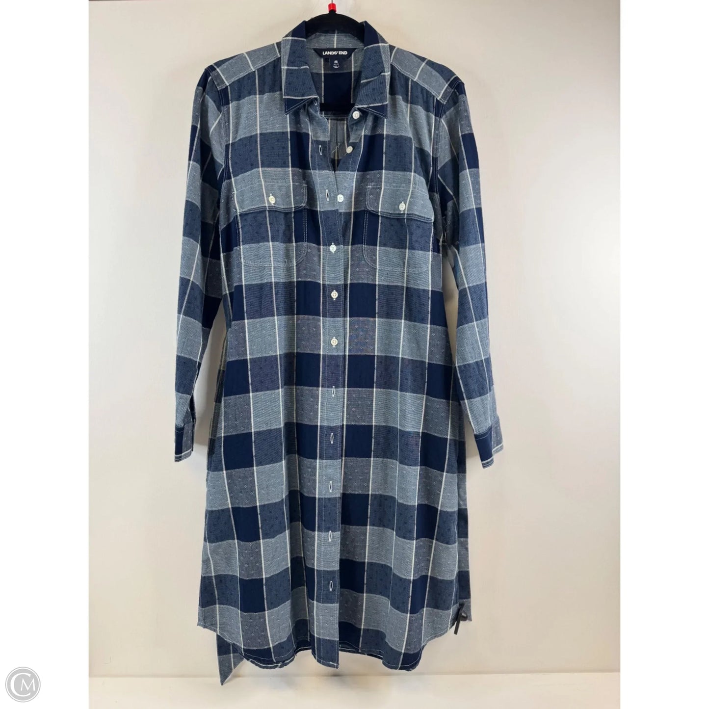Dress Casual Midi By Lands End In Blue & White, Size: M