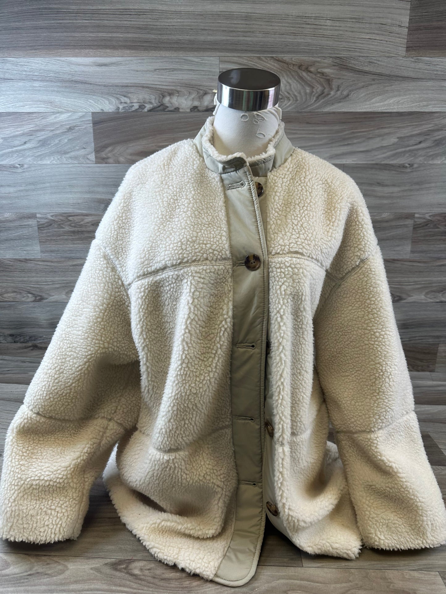 Jacket Faux Fur & Sherpa By H&m In Cream & Green, Size: Xs