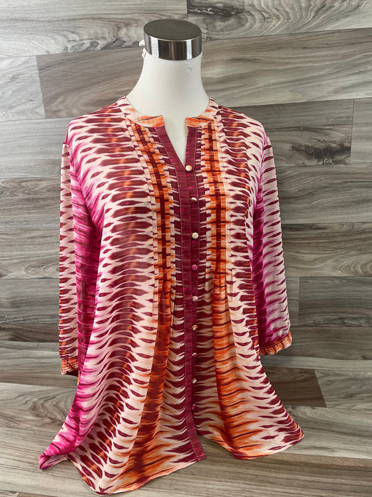 Orange & Pink Top 3/4 Sleeve Chicos, Size Large