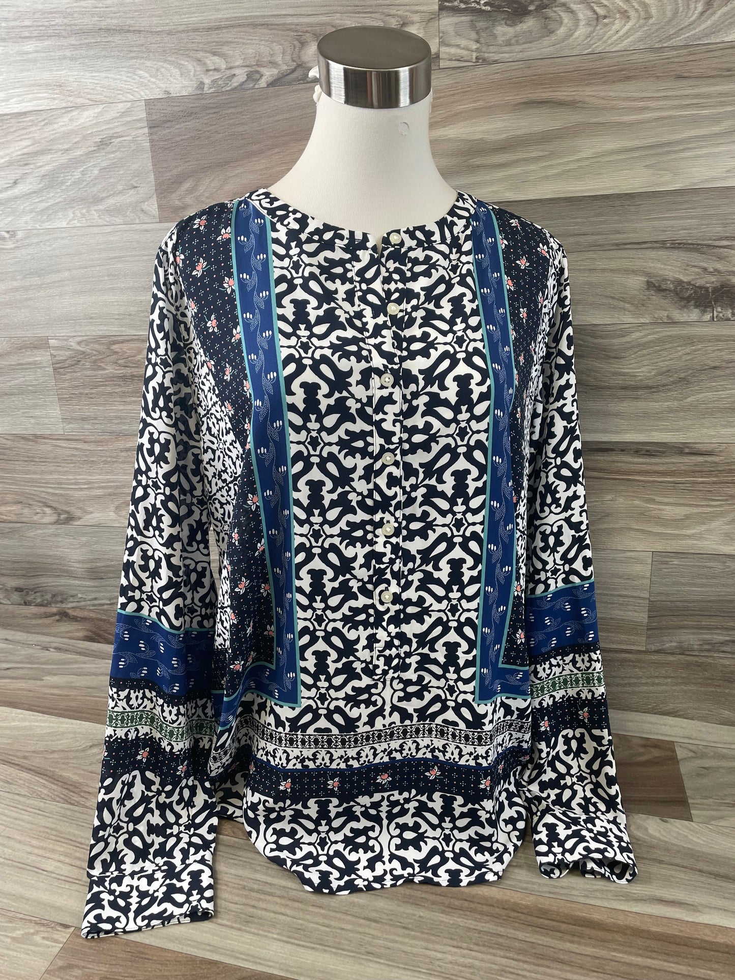 Blue & White Top Long Sleeve Loft, Size M