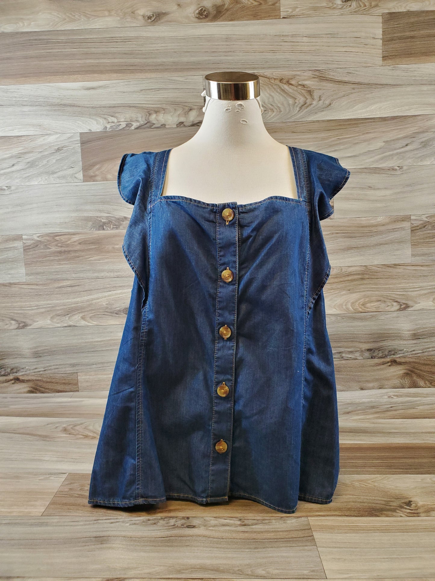 Top Sleeveless By Ana In Blue Denim, Size: Xxl