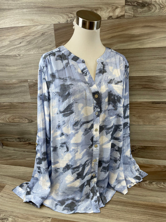 Top Long Sleeve By Zac And Rachel In Blue & Grey, Size: 1x