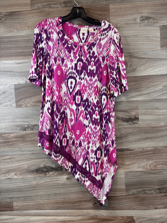 Top Short Sleeve By Chicos In Purple & White, Size: S