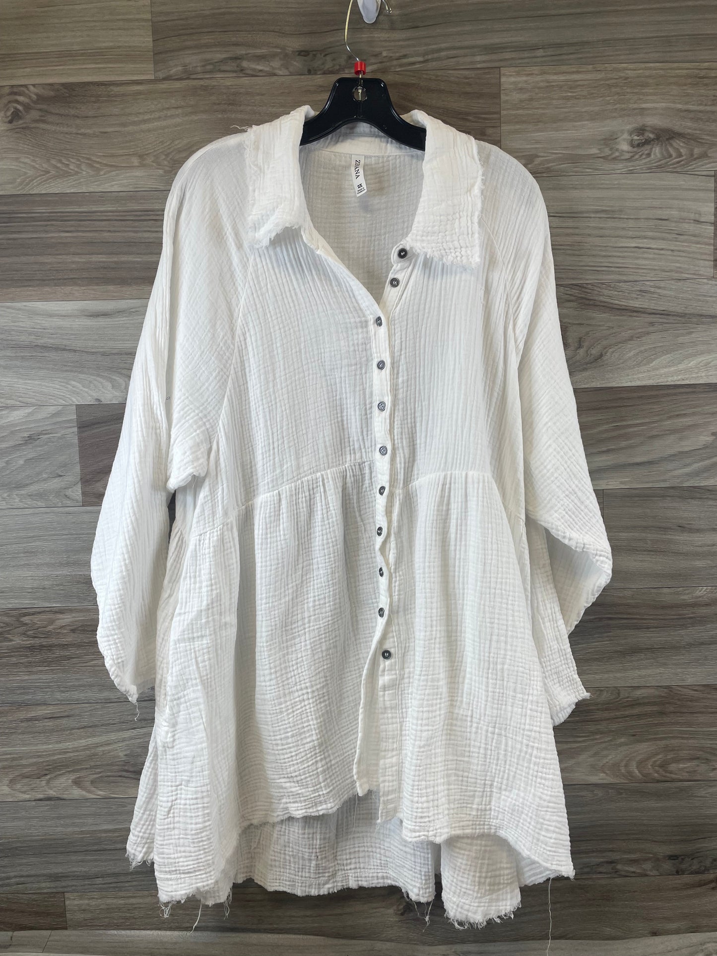 Top Long Sleeve By Zenana Outfitters In White, Size: 2x