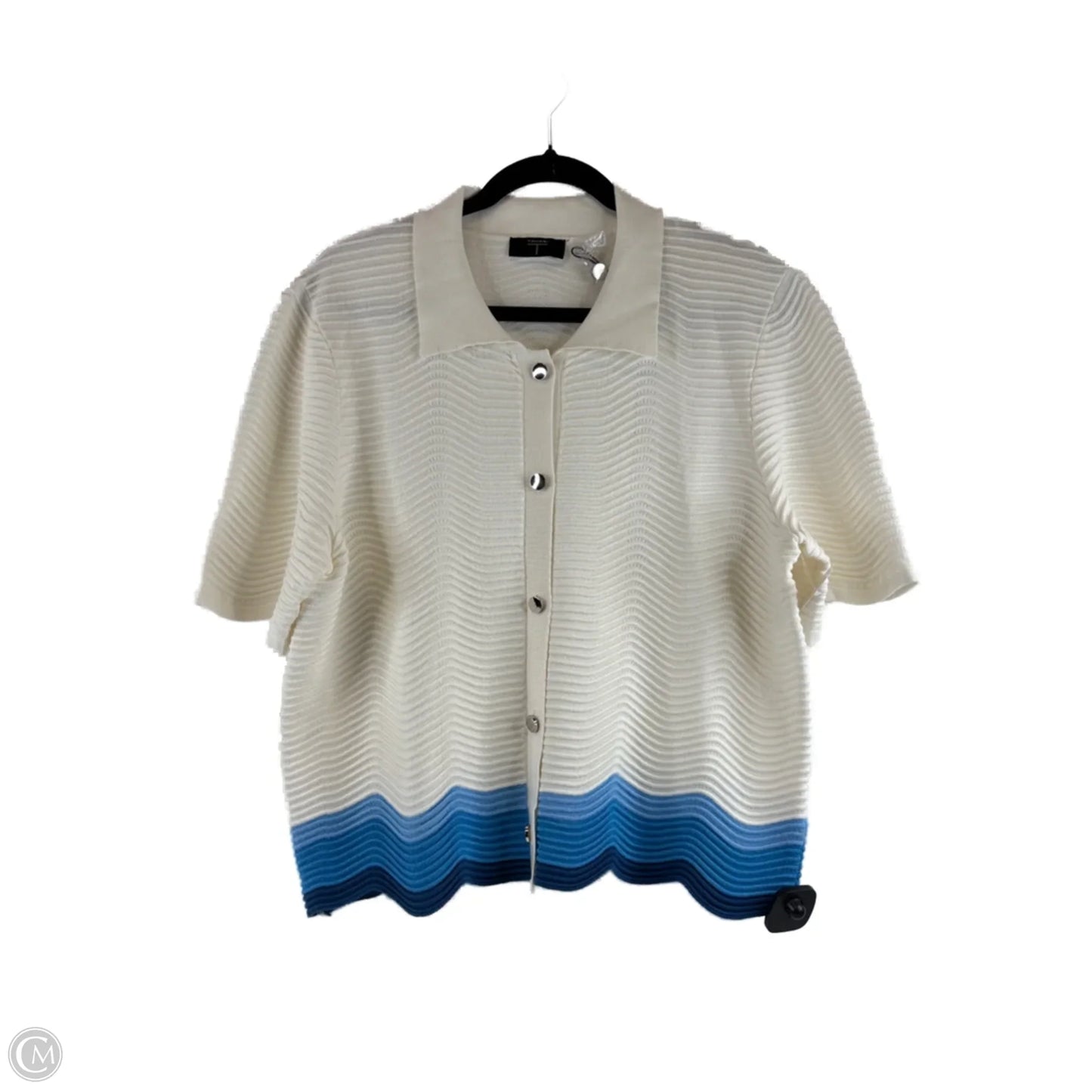 Sweater Cardigan By T Tahari In Blue & White, Size: Xl